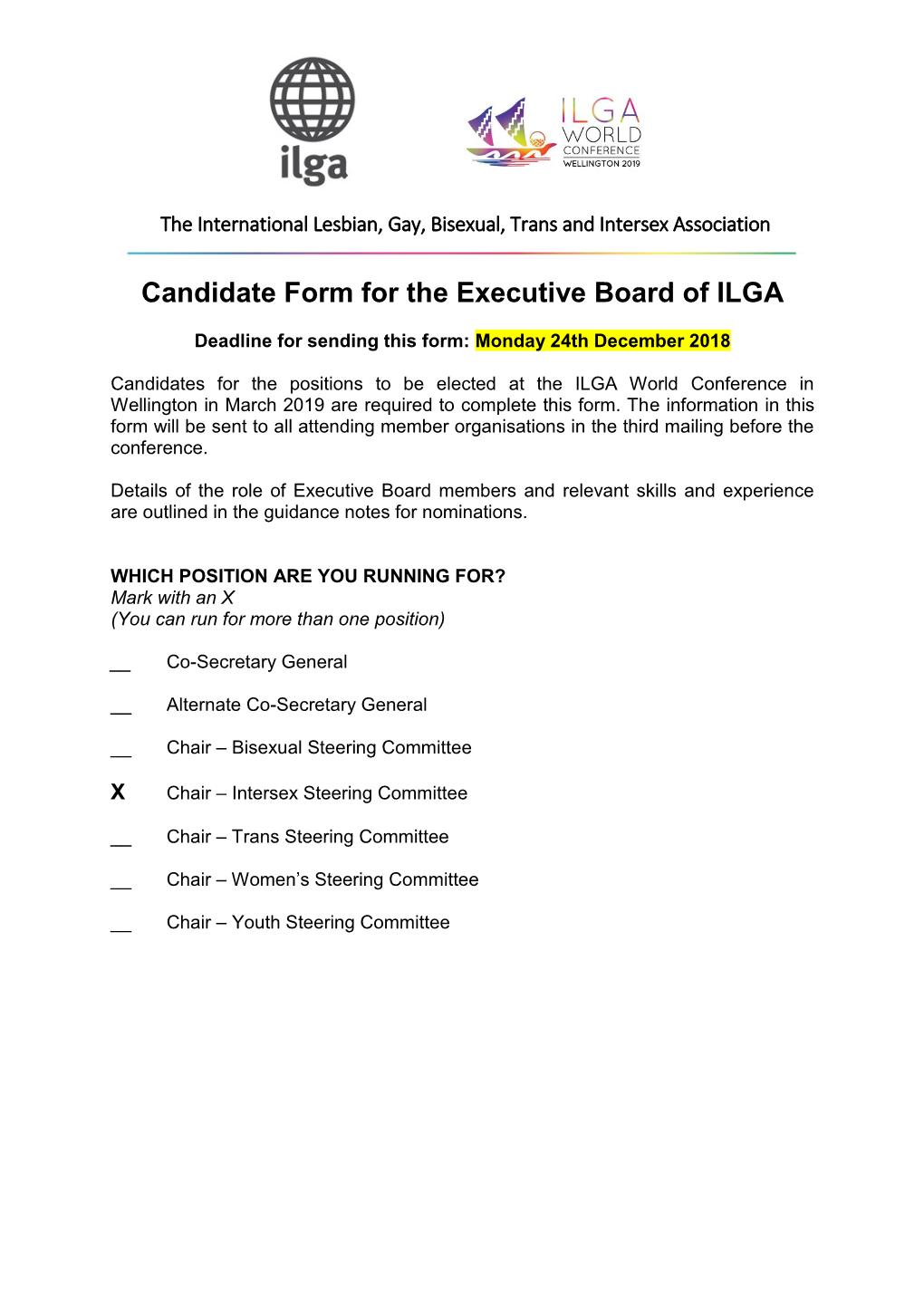 Candidate Form for the Executive Board of ILGA