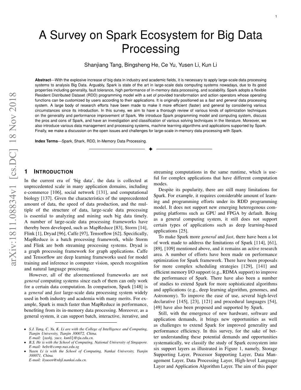 A Survey on Spark Ecosystem for Big Data Processing