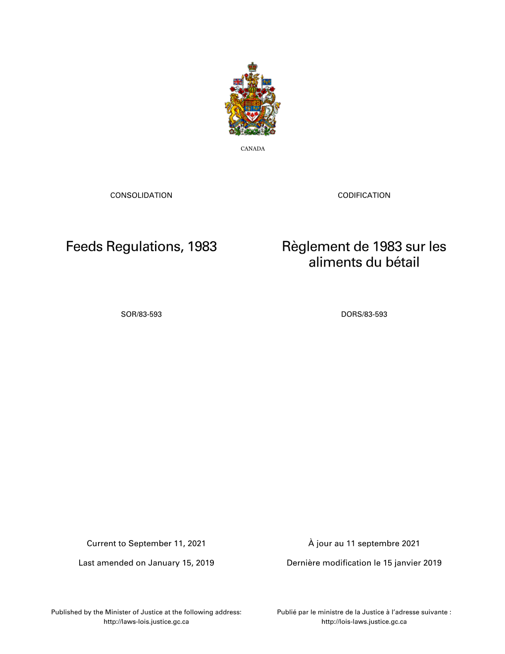 Feeds Regulations, 1983 Règlement De 1983 Sur Les Aliments Du Bétail