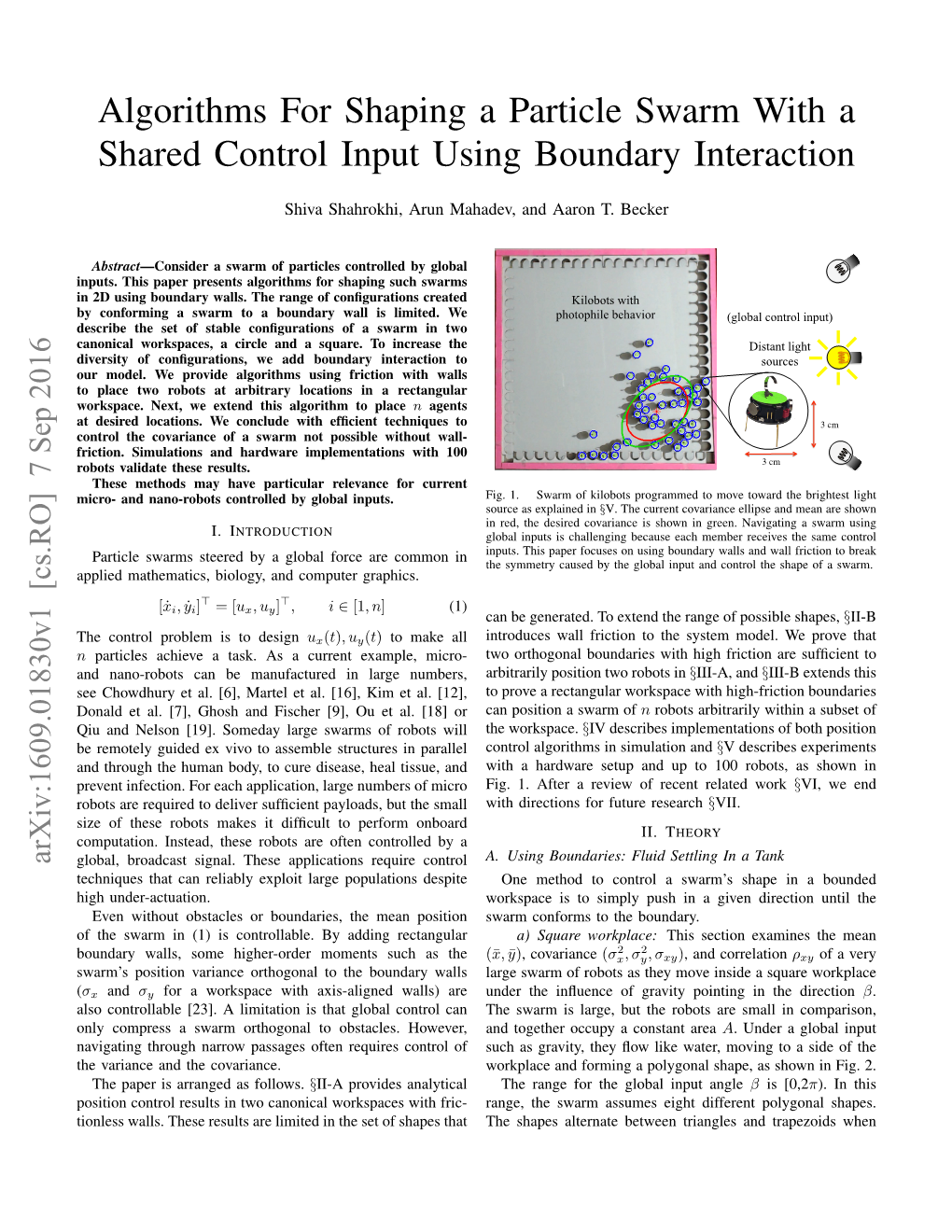 Algorithms for Shaping a Particle Swarm with a Shared Control Input Using Boundary Interaction