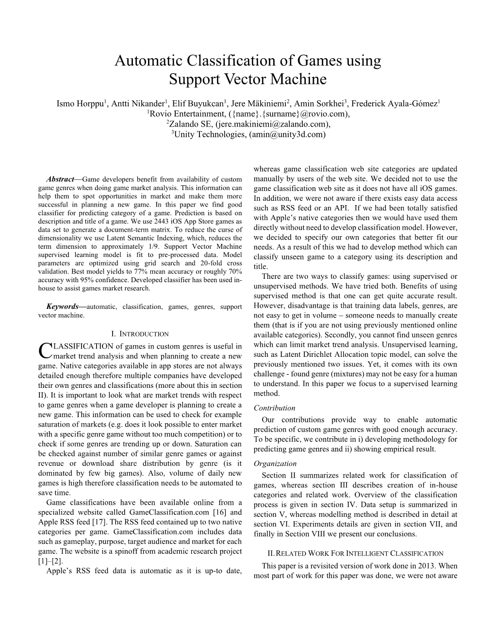 Automatic Classification of Games Using Support Vector Machine