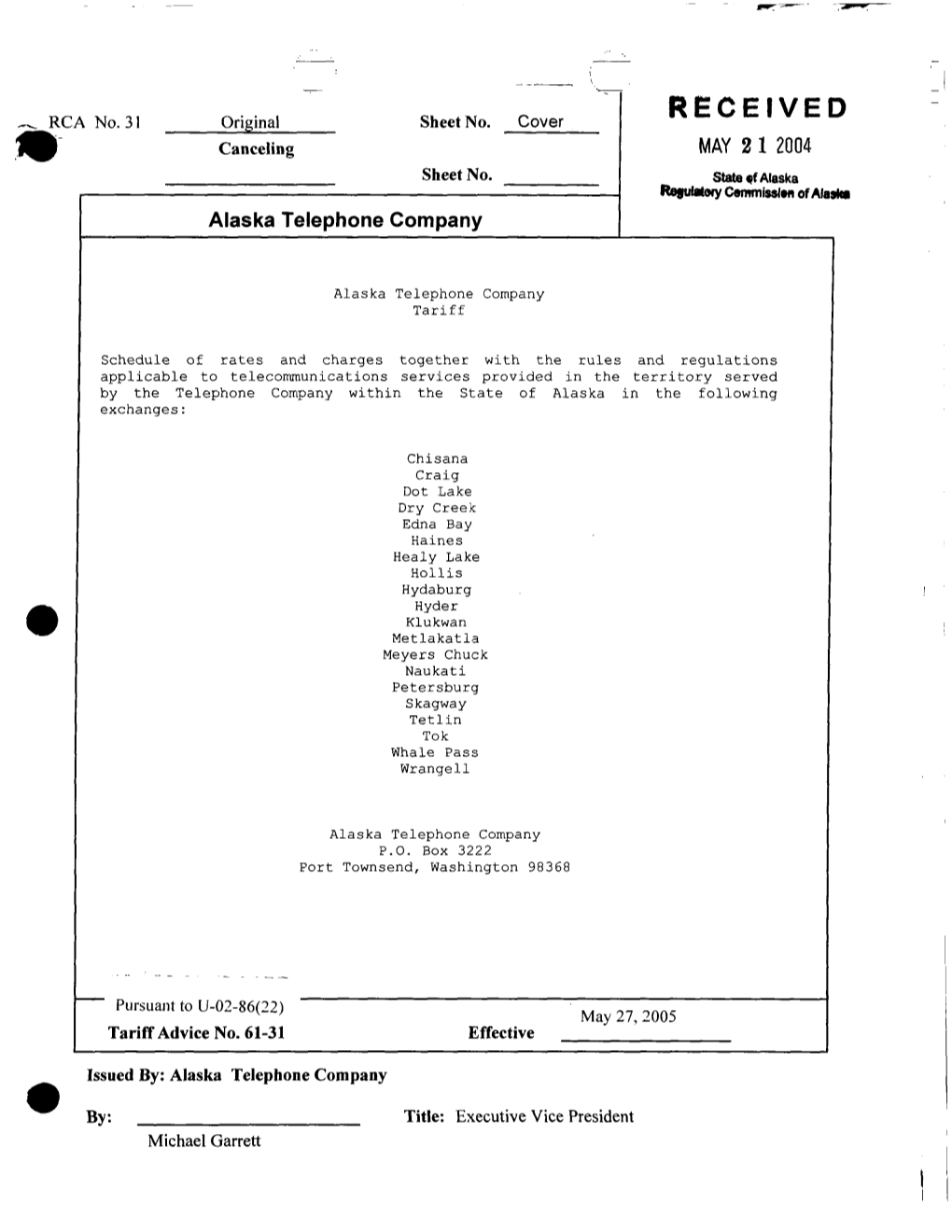 Alaska Telephone Company Tariff Book
