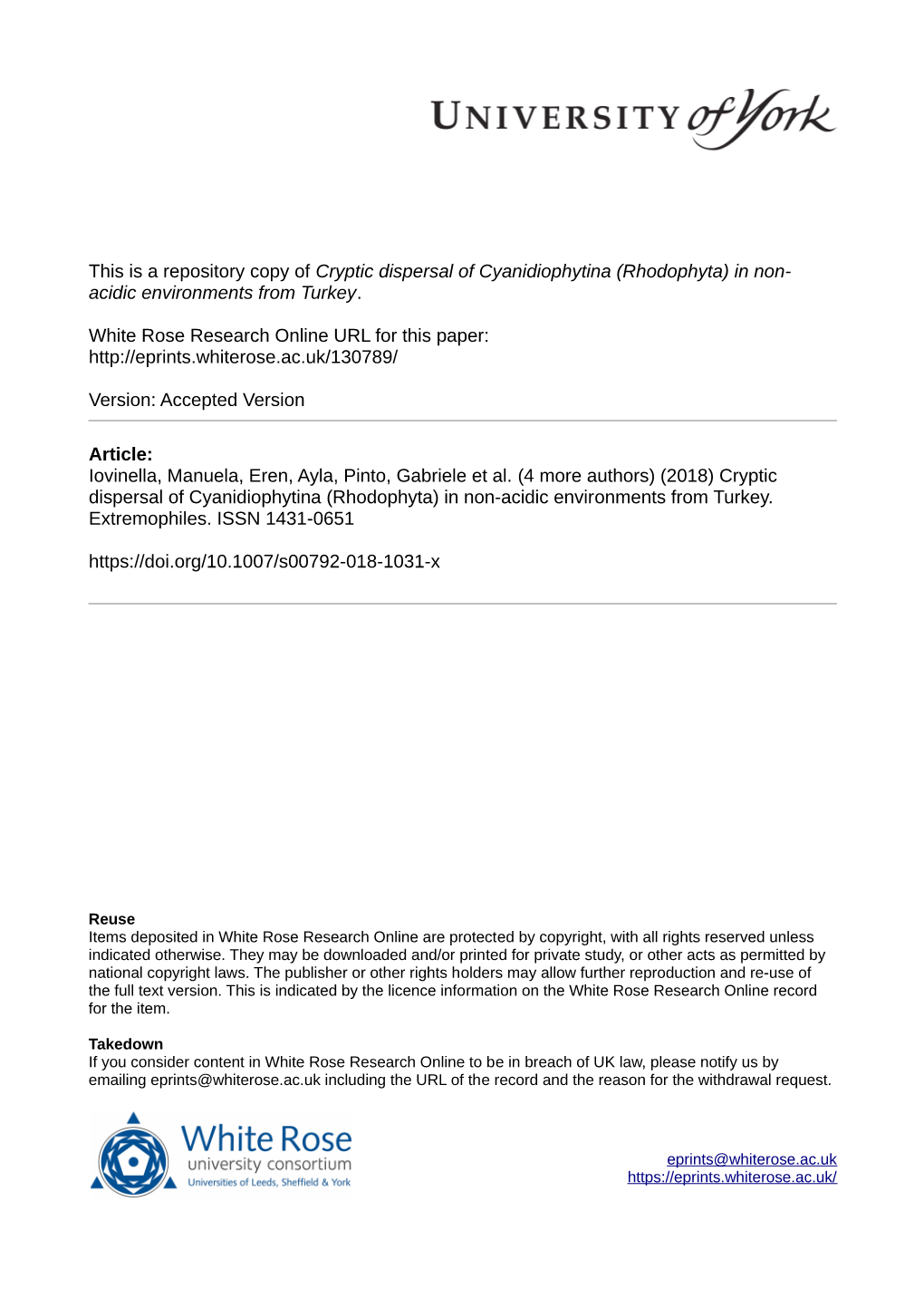 Cryptic Dispersal of Cyanidiophytina (Rhodophyta) in Non- Acidic Environments from Turkey