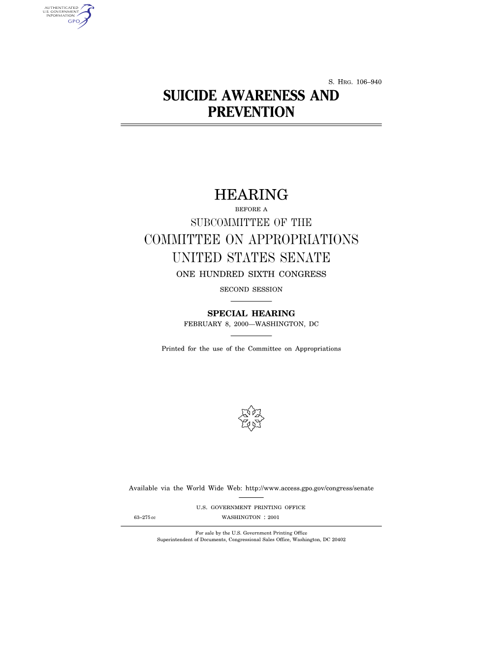 Suicide Awareness and Prevention Hearing Committee