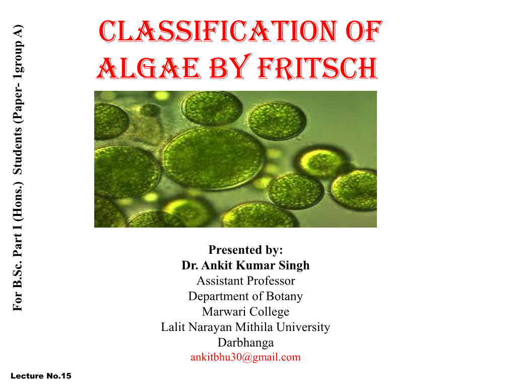 Classification of Algae by Fritsch