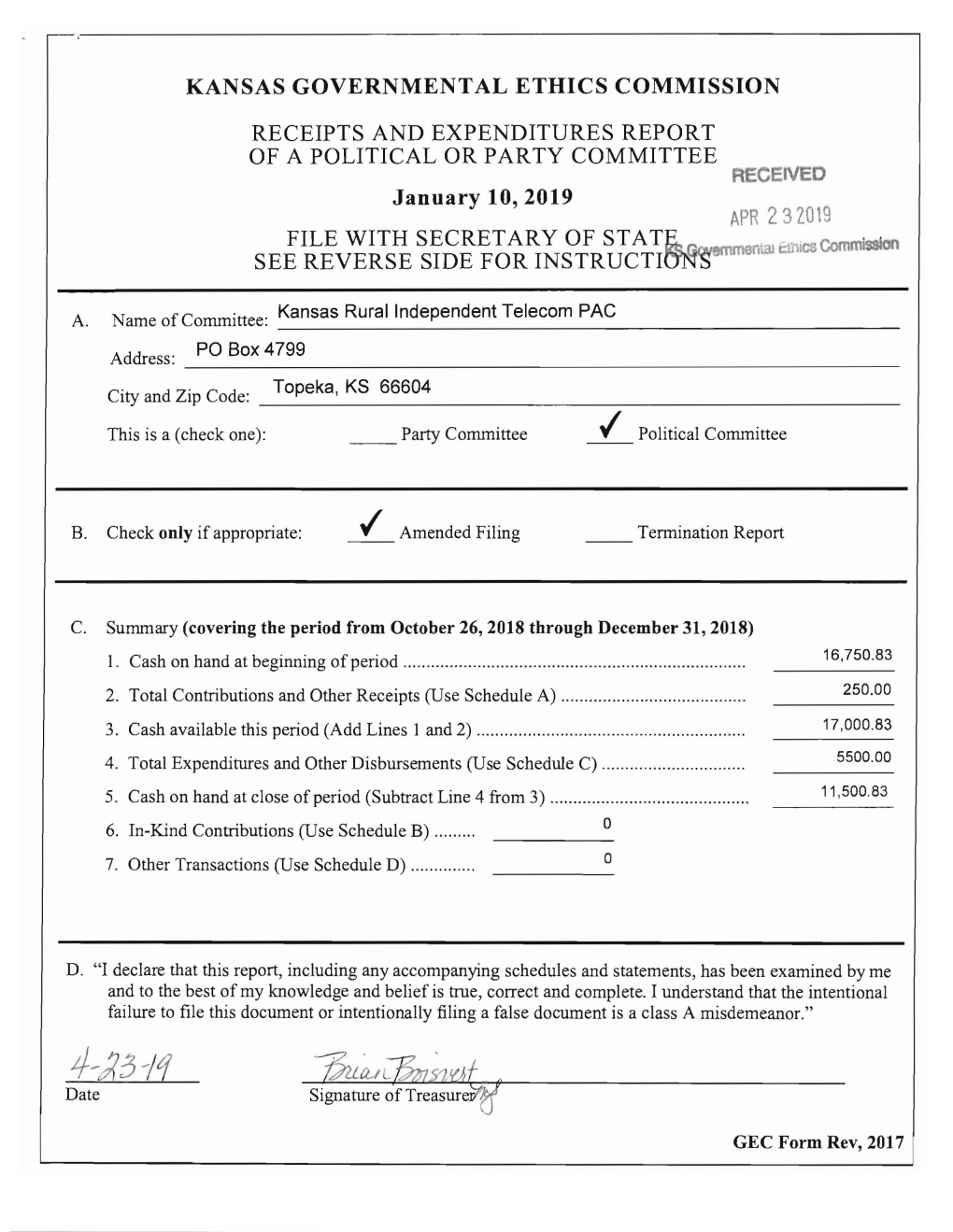 Receipts and Expenditures Report of A