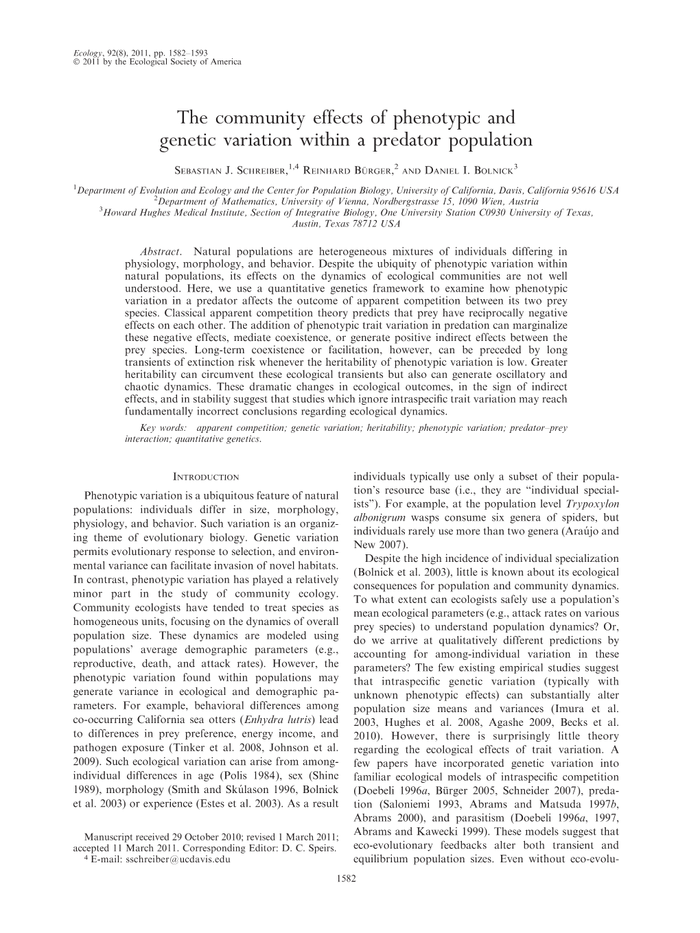 The Community Effects of Phenotypic and Genetic Variation Within a Predator Population