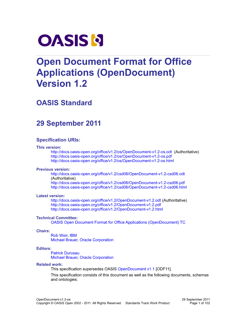 OASIS Open Document Format for Office Applications (Opendocument) TC