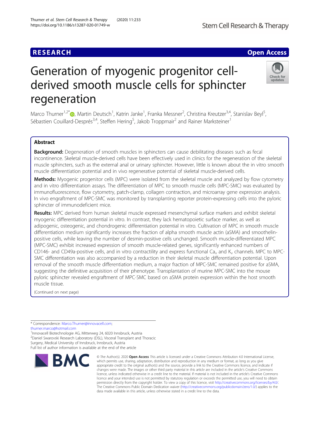 Generation of Myogenic Progenitor Cell-Derived Smooth Muscle Cells For