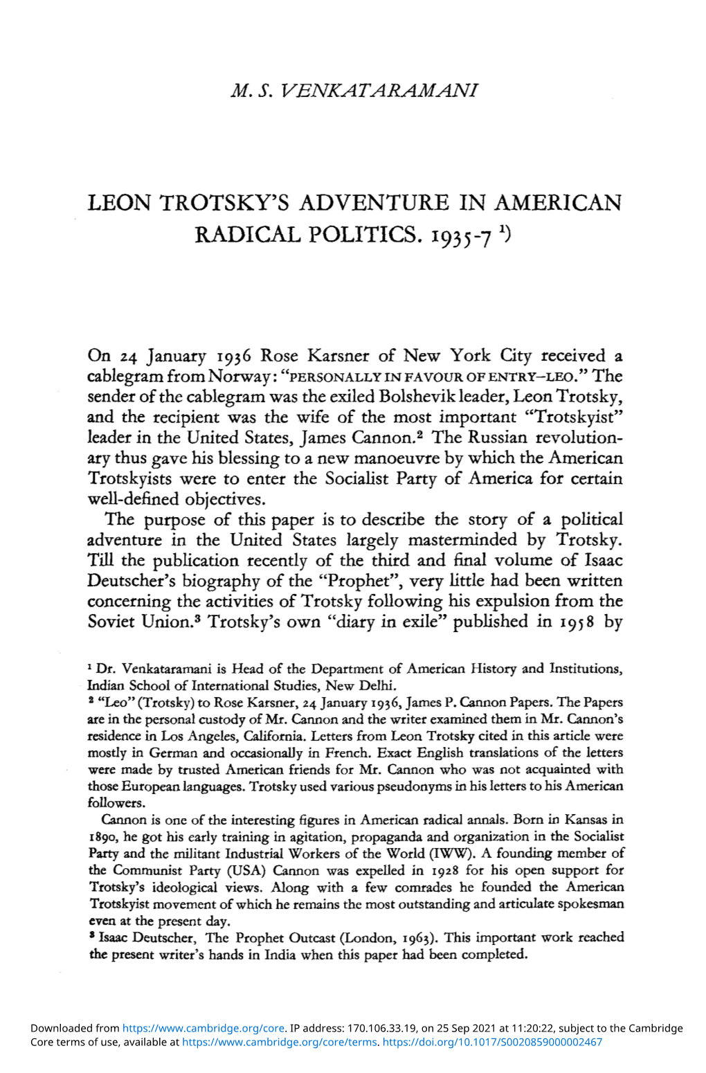Leon Trotsky's Adventure in American Radical Politics. 1935–1937