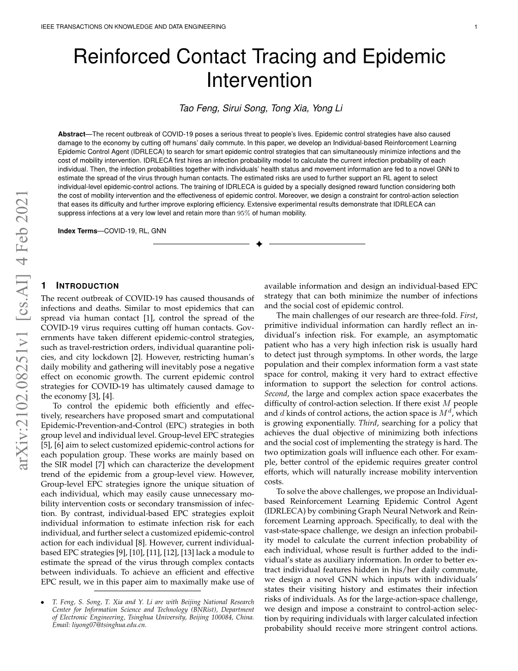 Reinforced Contact Tracing and Epidemic Intervention