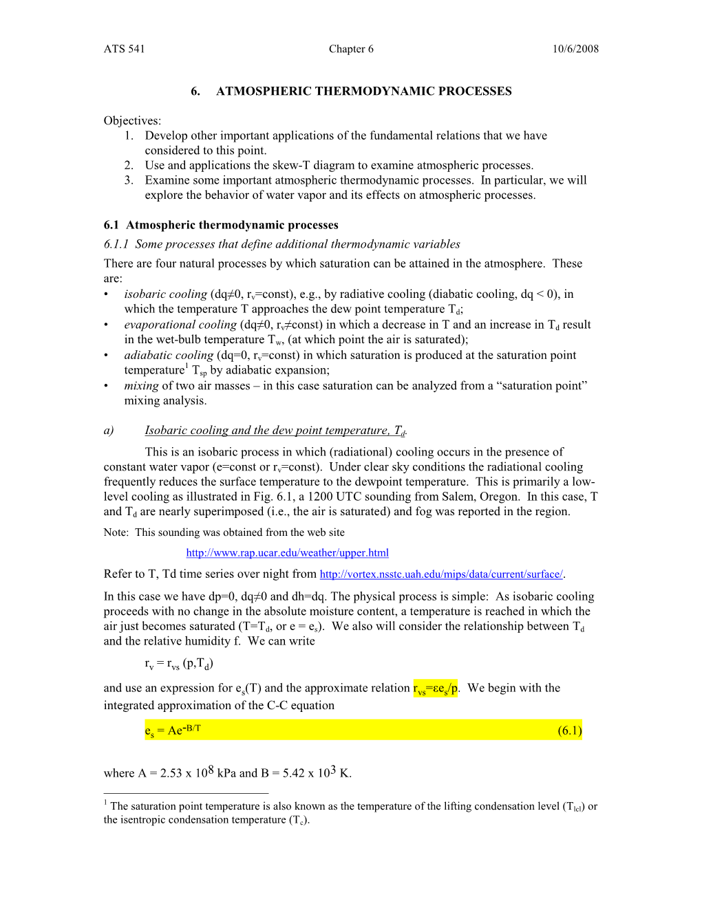 6. Atmospheric Thermodynamic Processes