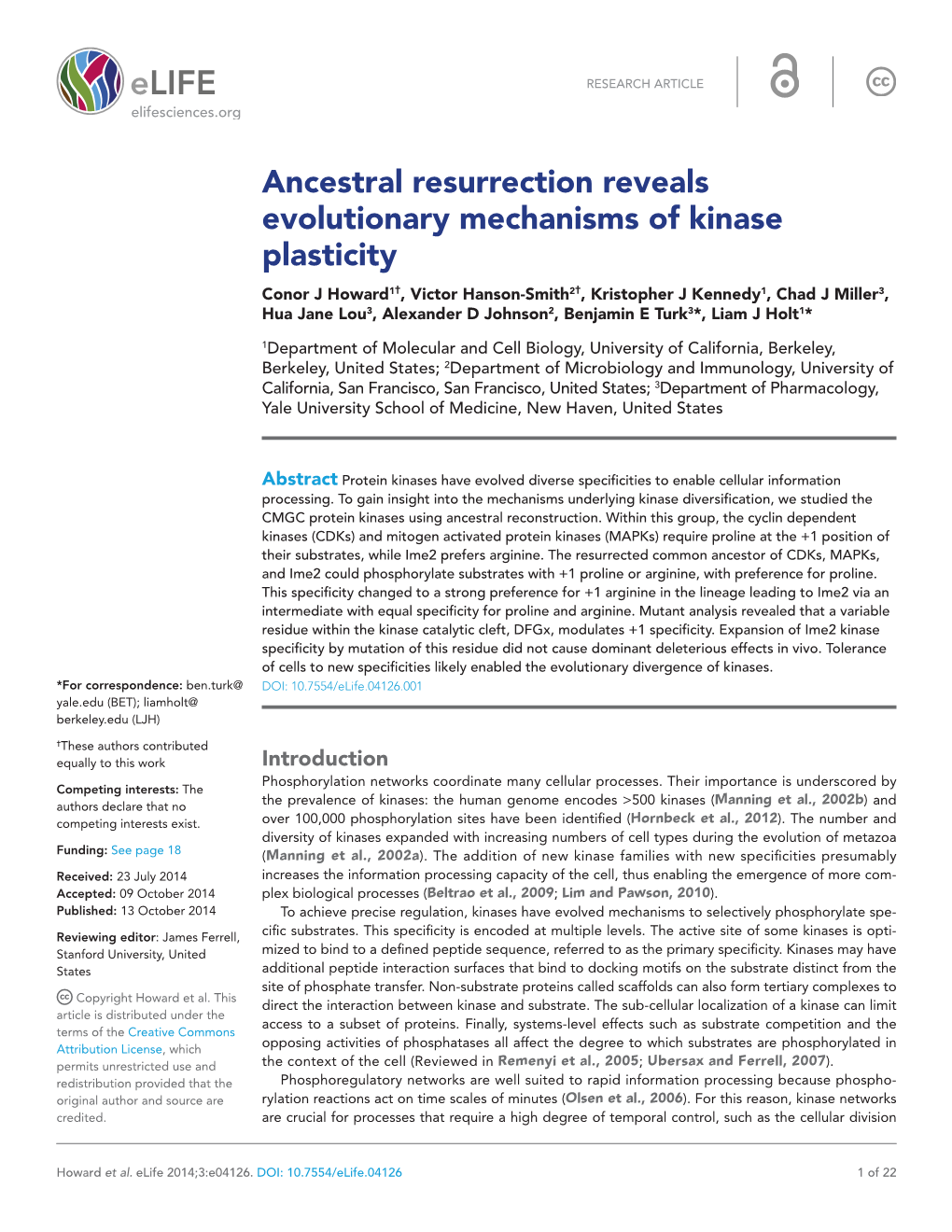 Ancestral Resurrection Reveals Evolutionary Mechanisms of Kinase