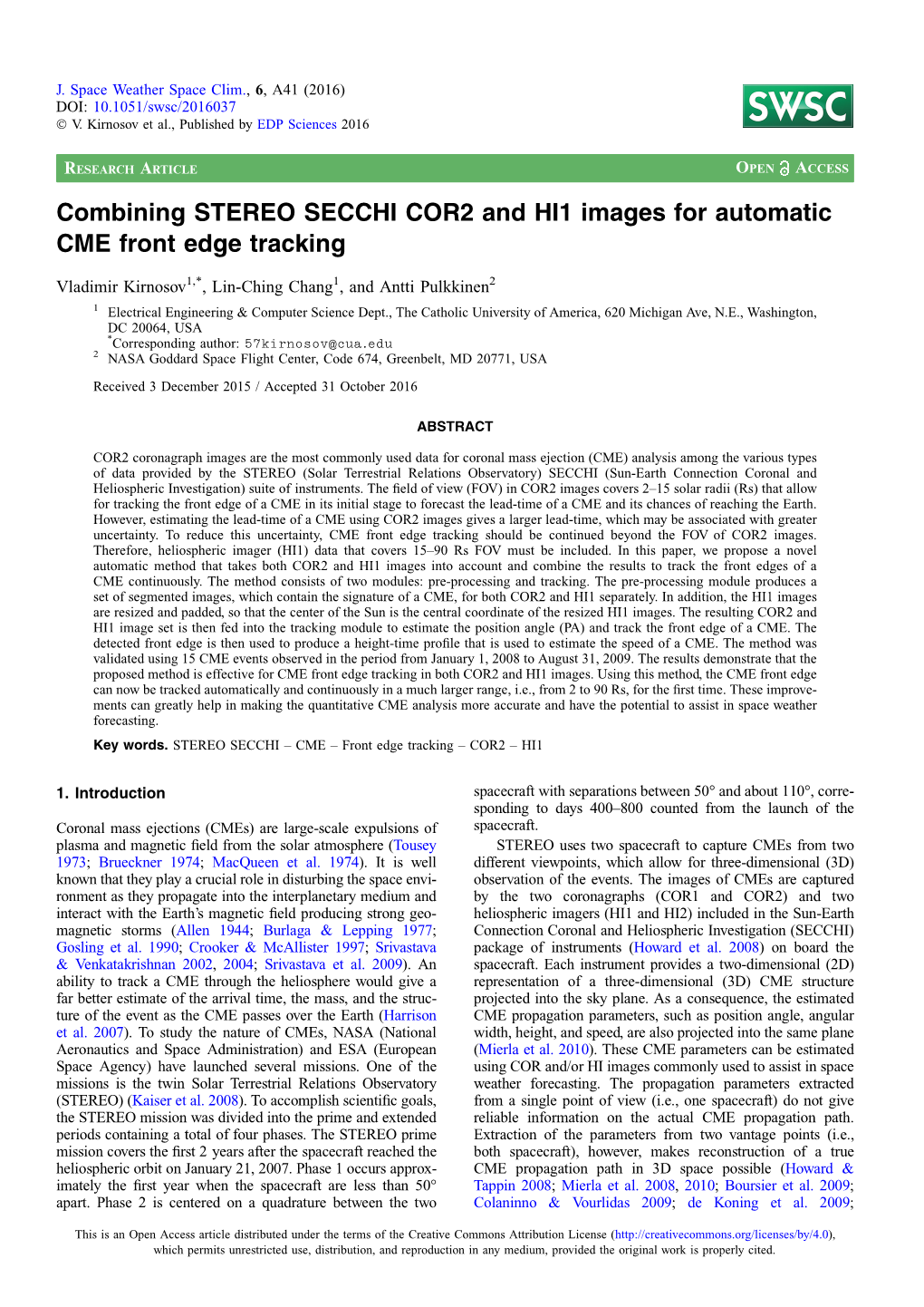 Combining STEREO SECCHI COR2 and HI1 Images for Automatic CME Front Edge Tracking