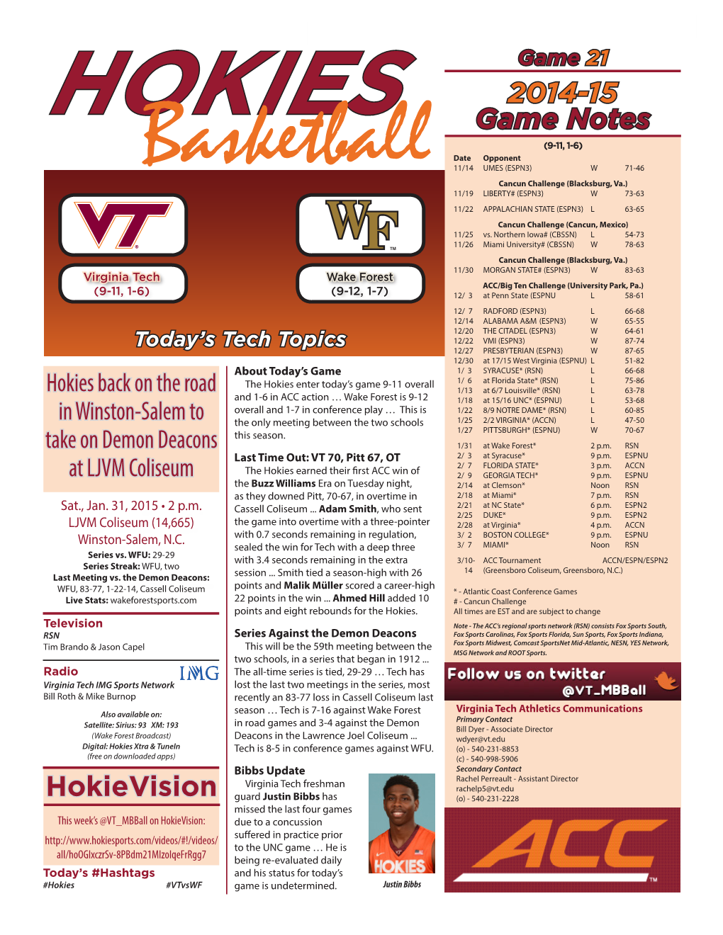 2014-15 Game Notes Hokievision