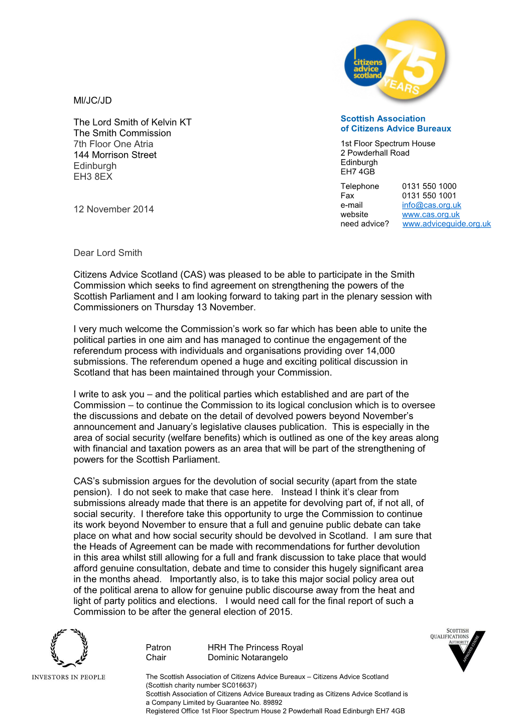 CAS Letter to Lord Smith