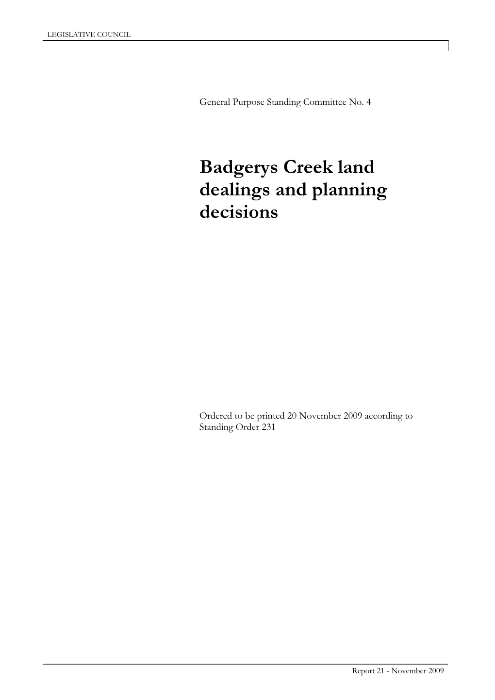Badgerys Creek Land Dealings and Planning Decisions