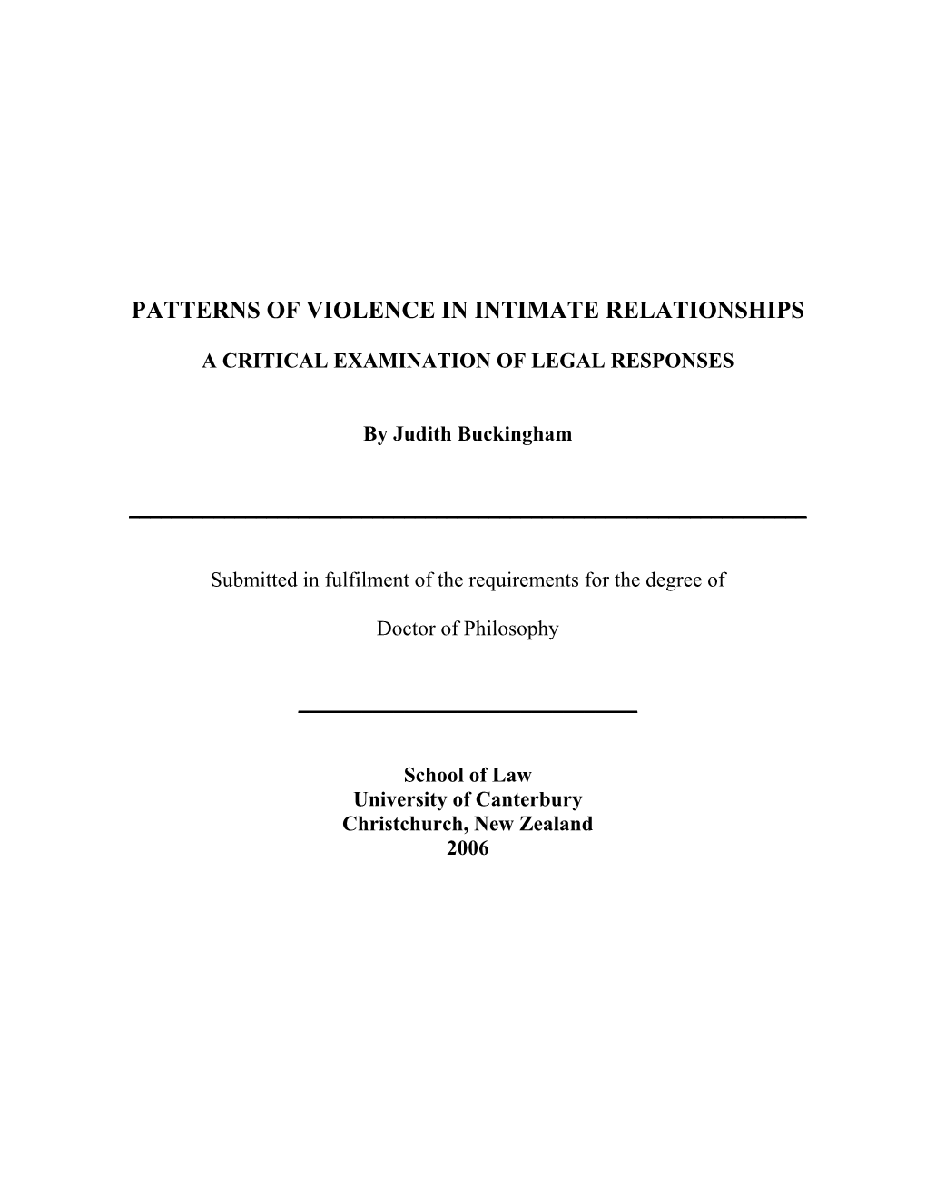 Patterns of Violence in Intimate Relationships