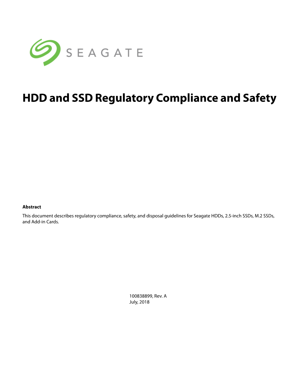 HDD and SSD Regulatory Compliance and Safety