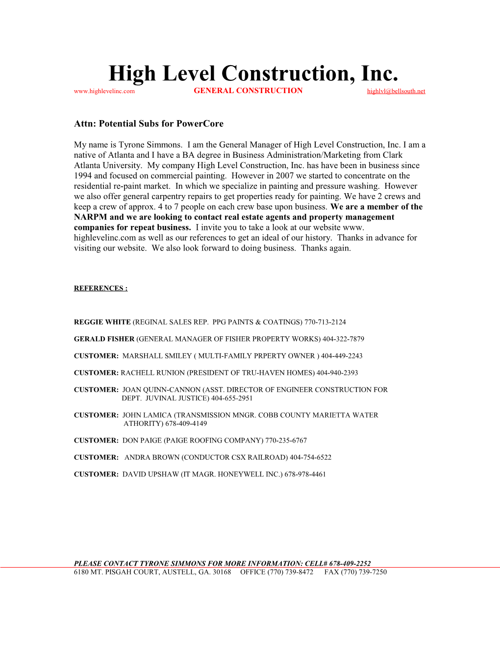 High Level Construction, Inc