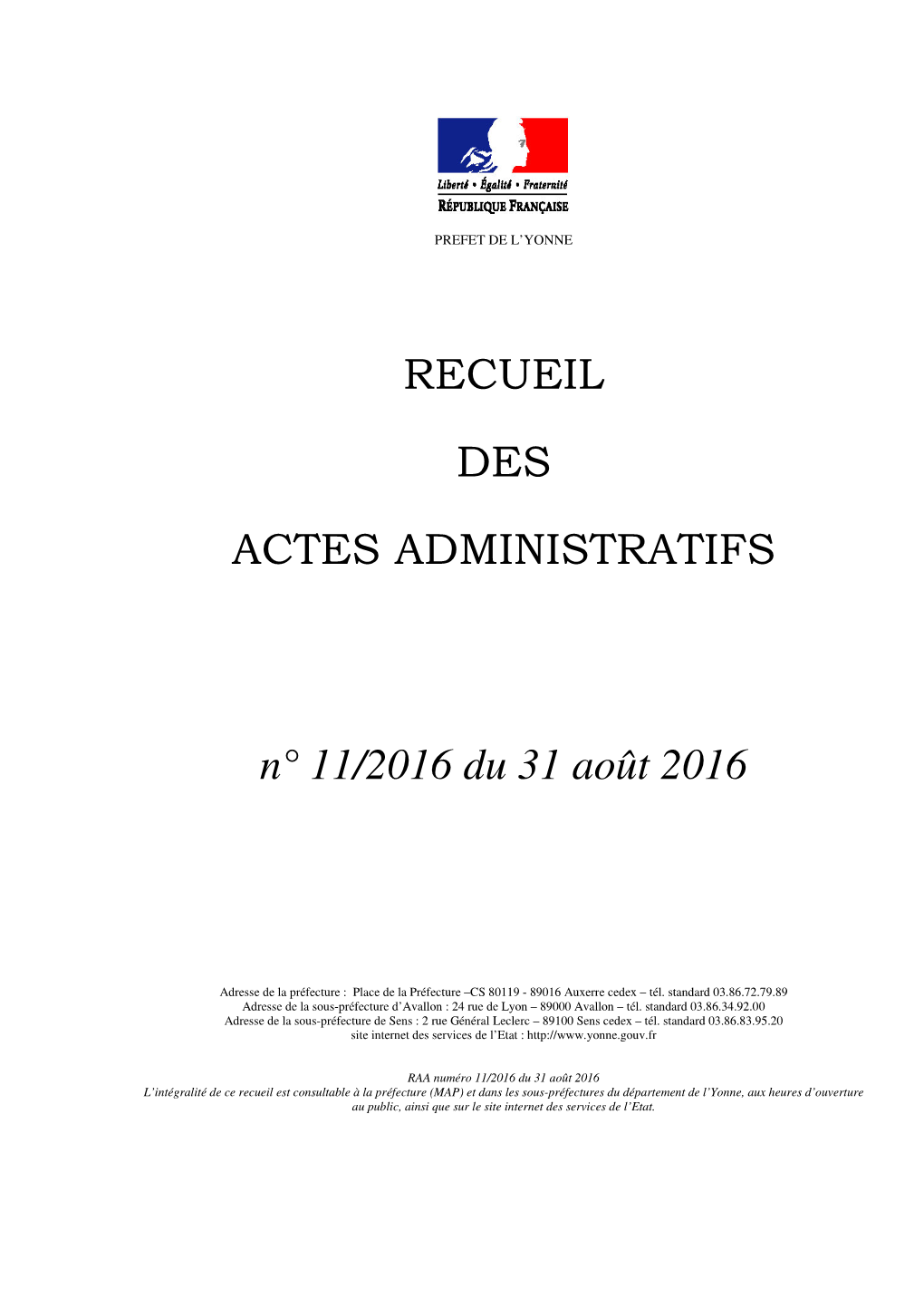 Recueil N°11 Du 31 Août 2016