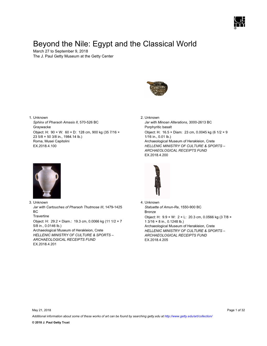 Beyond the Nile: Egypt and the Classical World March 27 to September 9, 2018 the J