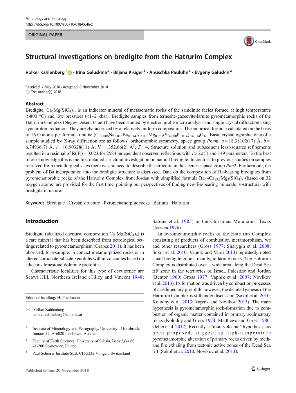 Structural Investigations on Bredigite from the Hatrurim Complex