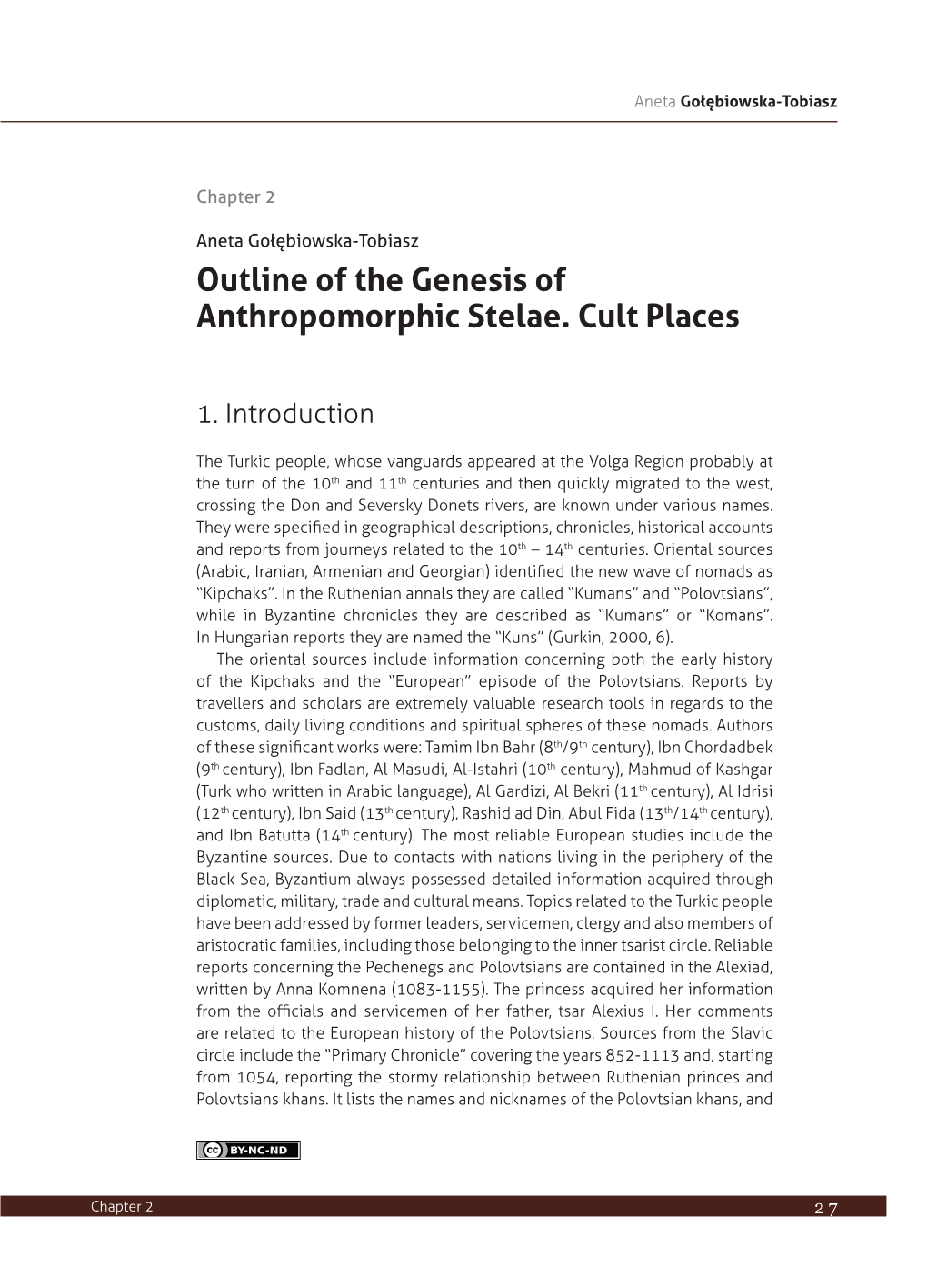 Outline of the Genesis of Anthropomorphic Stelae. Cult Places