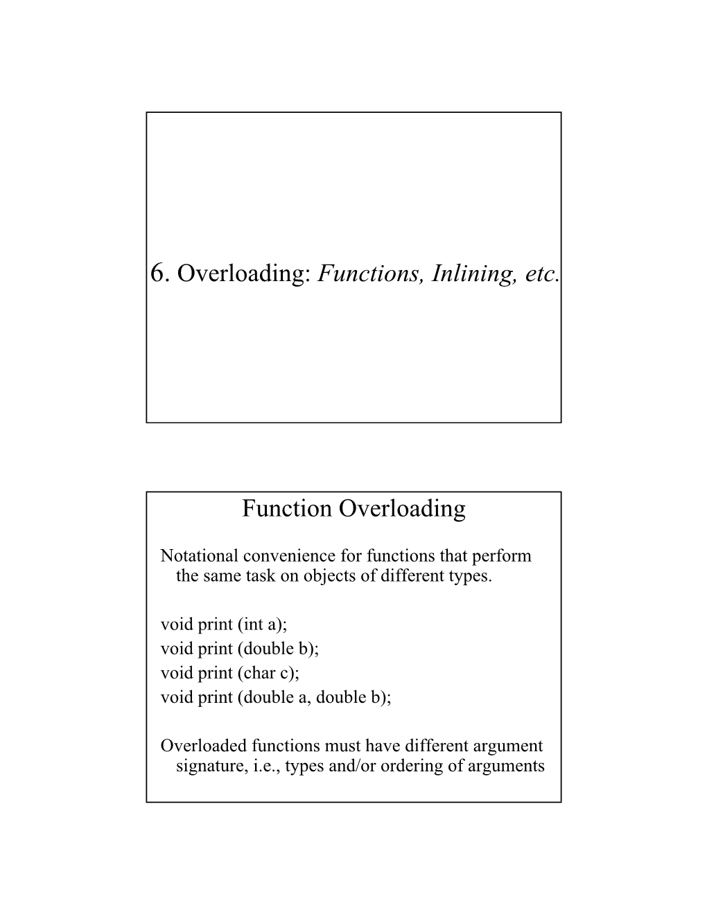 6. Overloading: Functions, Inlining, Etc