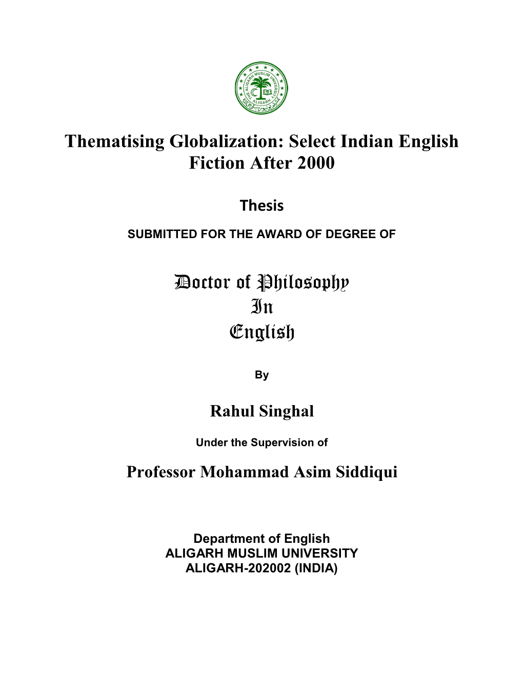 Doctor of Philosophy in English