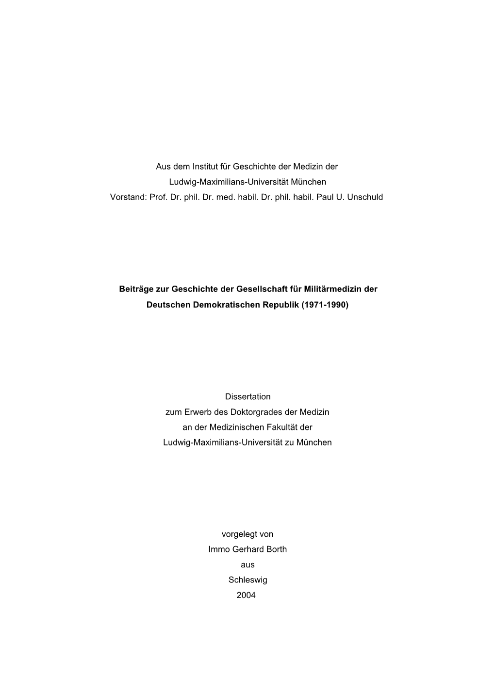 Beiträge Zur Geschichte Der Gesellschaft Für Militärmedizin Der Deutschen Demokratischen Republik (1971-1990)