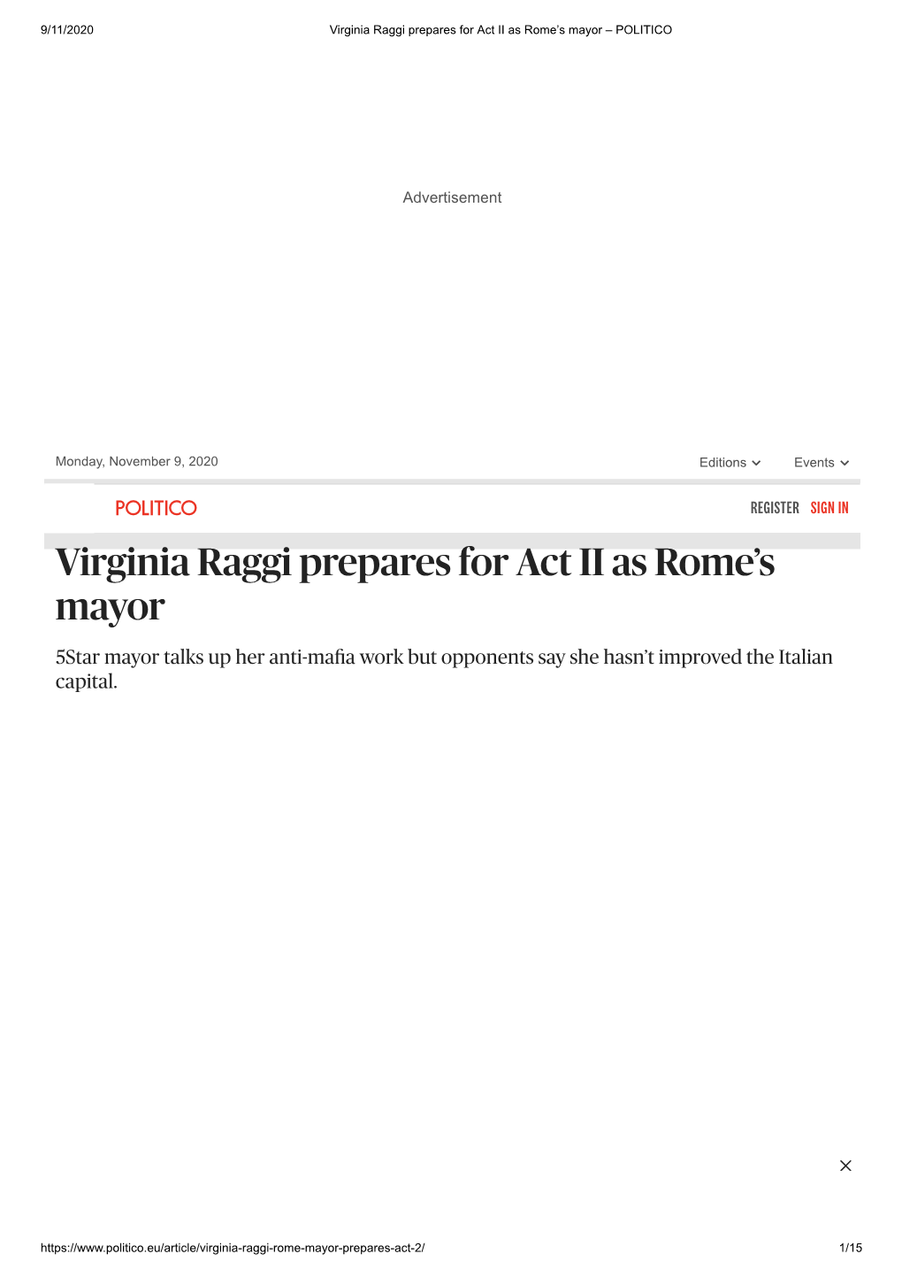 Virginia Raggi Prepares for Act II As Rome's Mayor