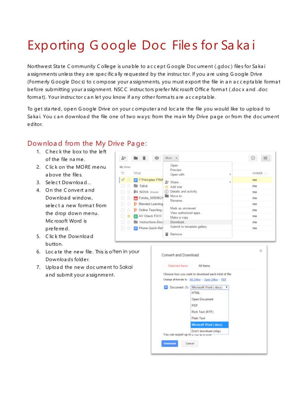 Exporting Google Doc Files for Sakai