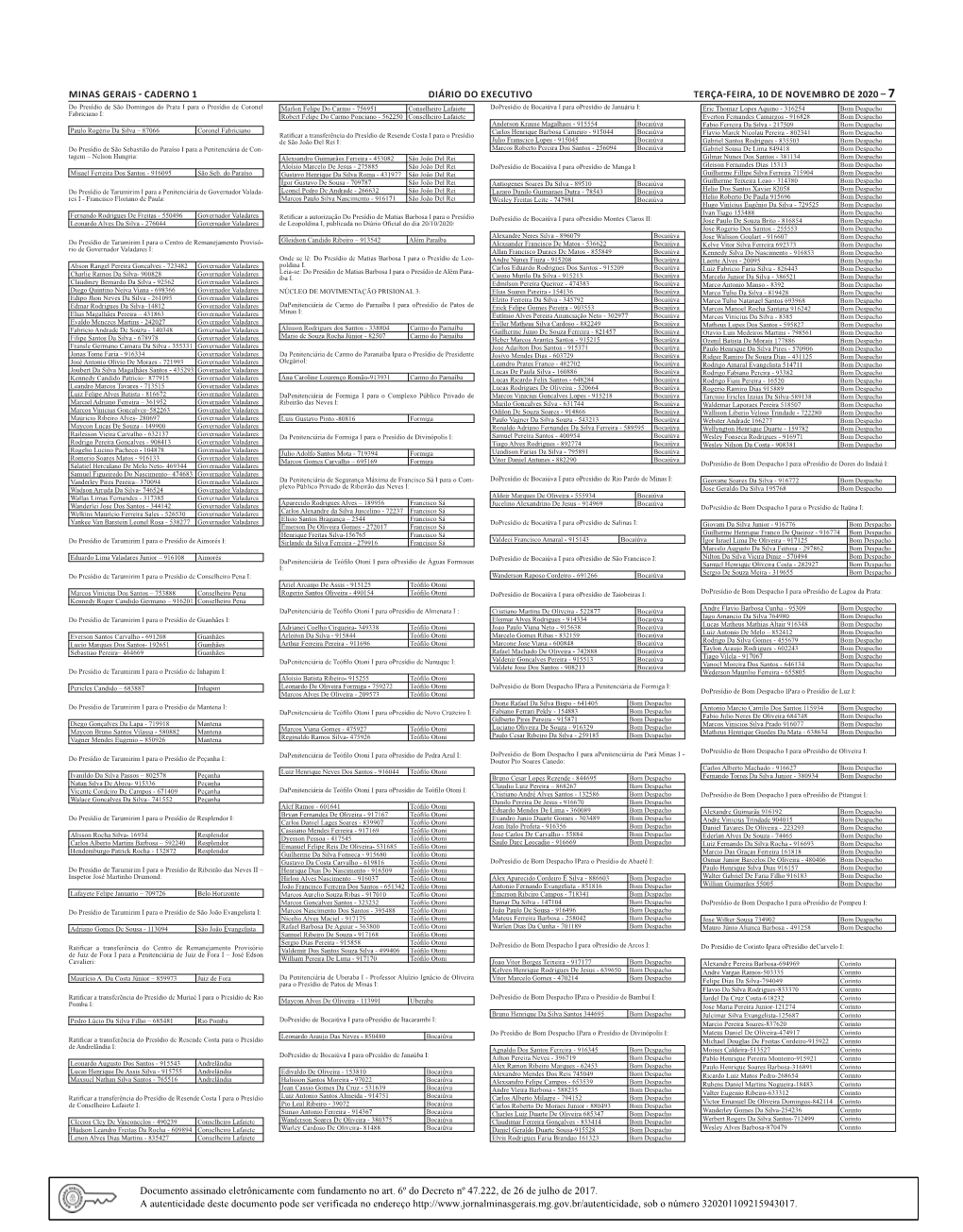 Caderno 1 Diário Do Executivo Terça-Feira, 10 De Novembro De 2020