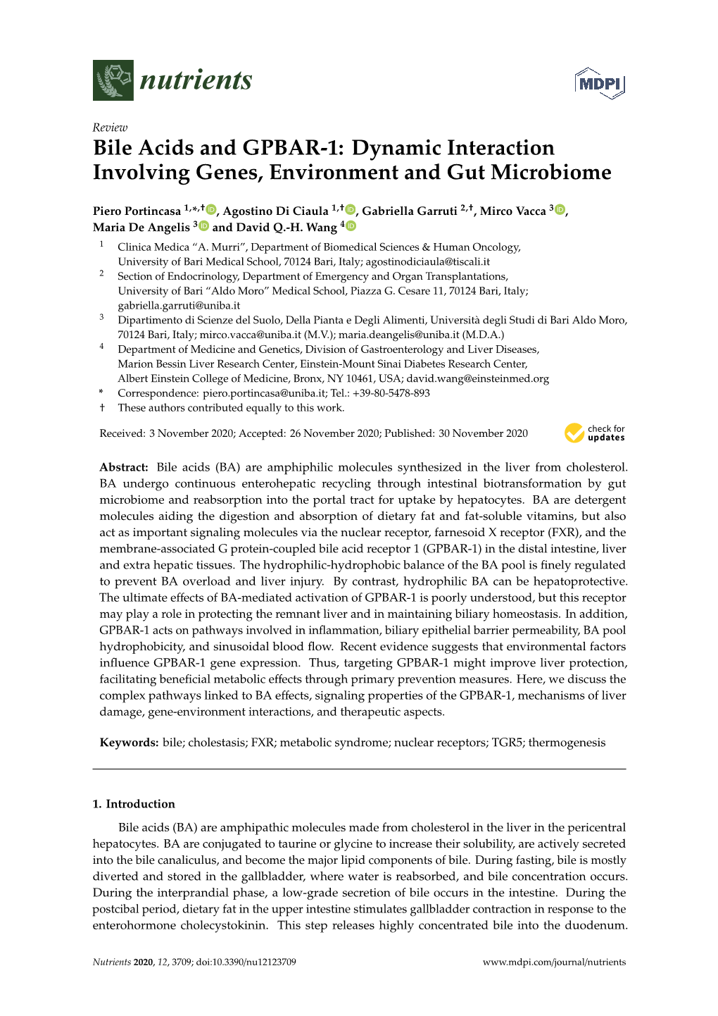 Bile Acids and GPBAR-1: Dynamic Interaction Involving Genes, Environment and Gut Microbiome