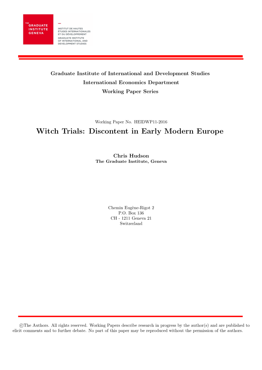 Witch Trials: Discontent in Early Modern Europe