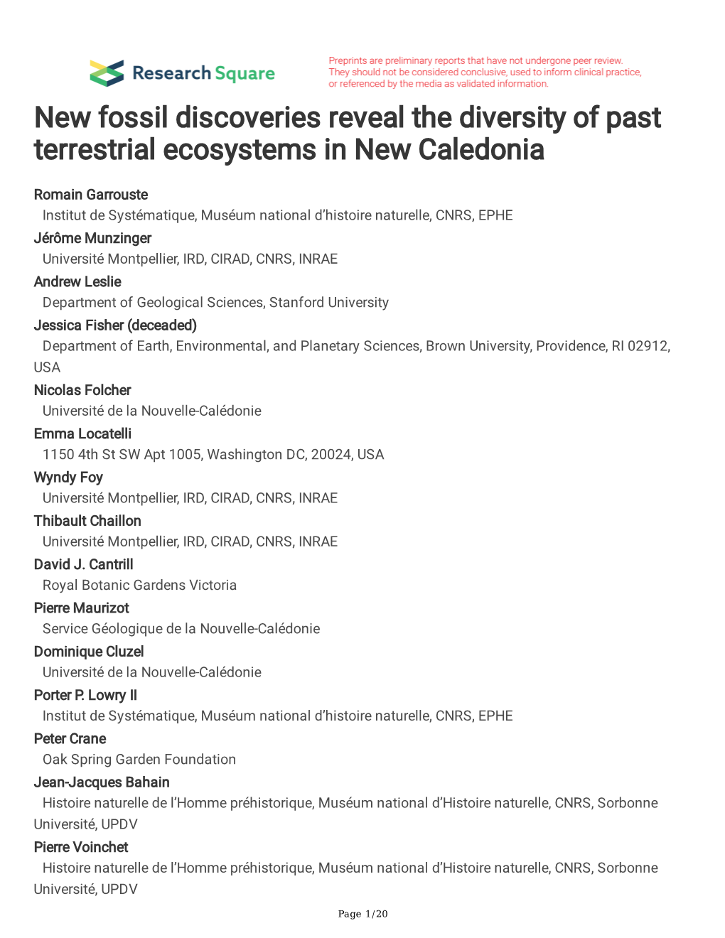 New Fossil Discoveries Reveal the Diversity of Past Terrestrial Ecosystems in New Caledonia