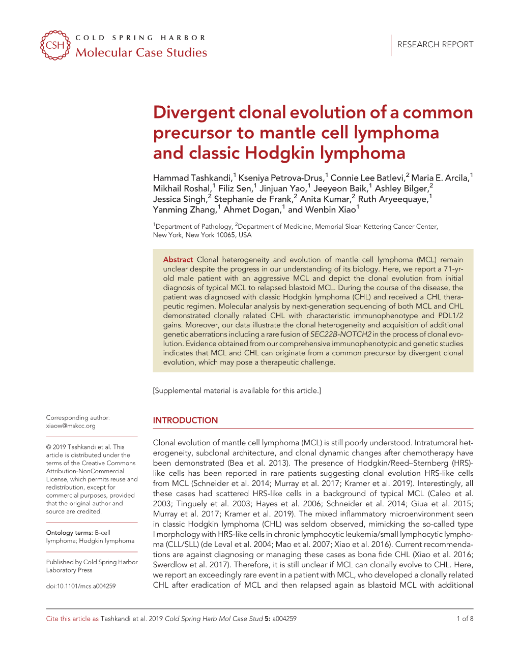 Divergent Clonal Evolution of a Common Precursor to Mantle Cell Lymphoma and Classic Hodgkin Lymphoma