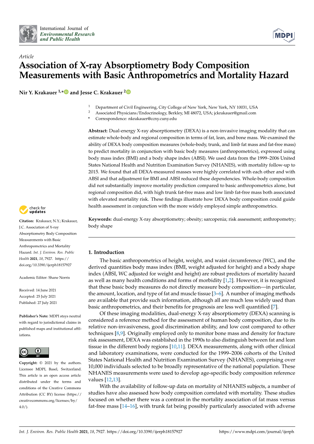 Association of X-Ray Absorptiometry Body Composition Measurements with Basic Anthropometrics and Mortality Hazard