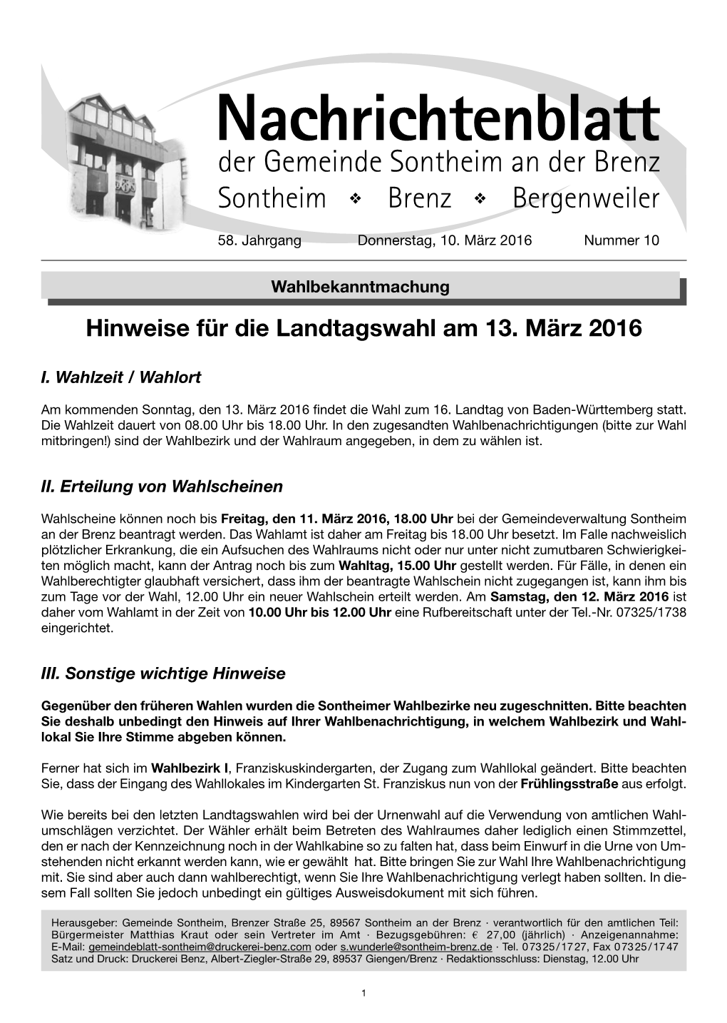 Nachrichtenblatt Sontheim - KW 10-2016 Umbruch.Qxp 09.03.16 14:46 Seite 1