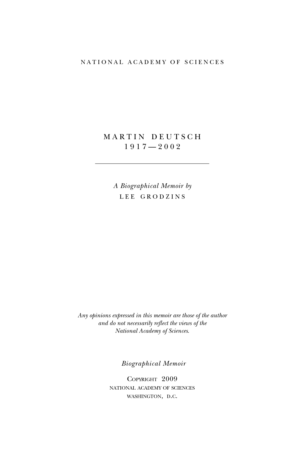 Martin Deutsch 1 9 1 7 — 2 0 0 2