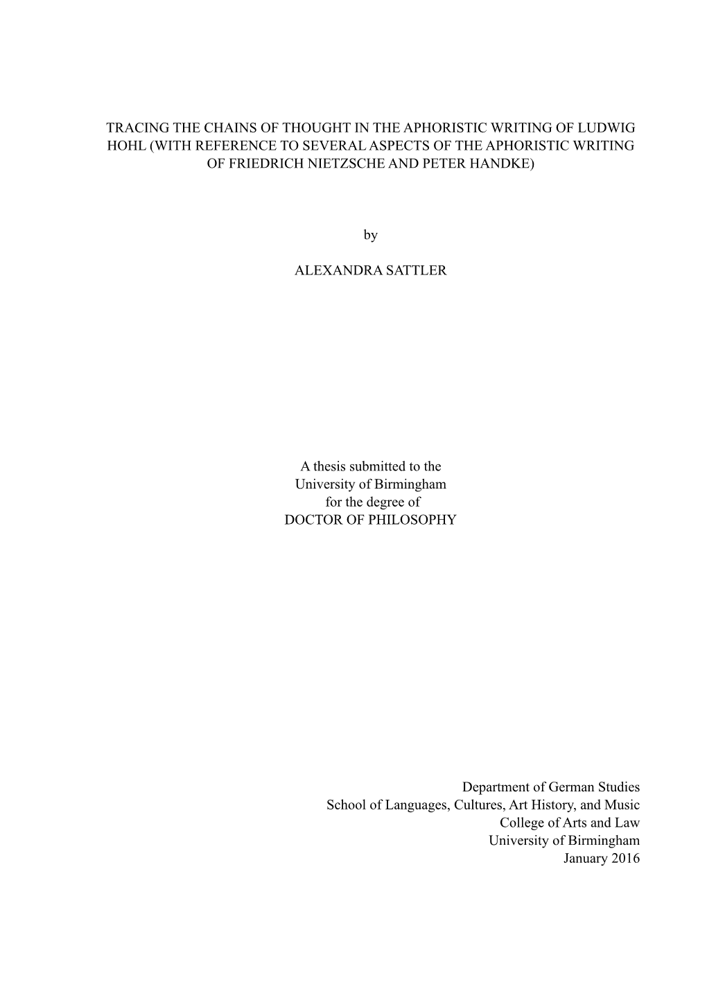 Tracing the Chains of Thought in the Aphoristic Writing of Ludwig Hohl