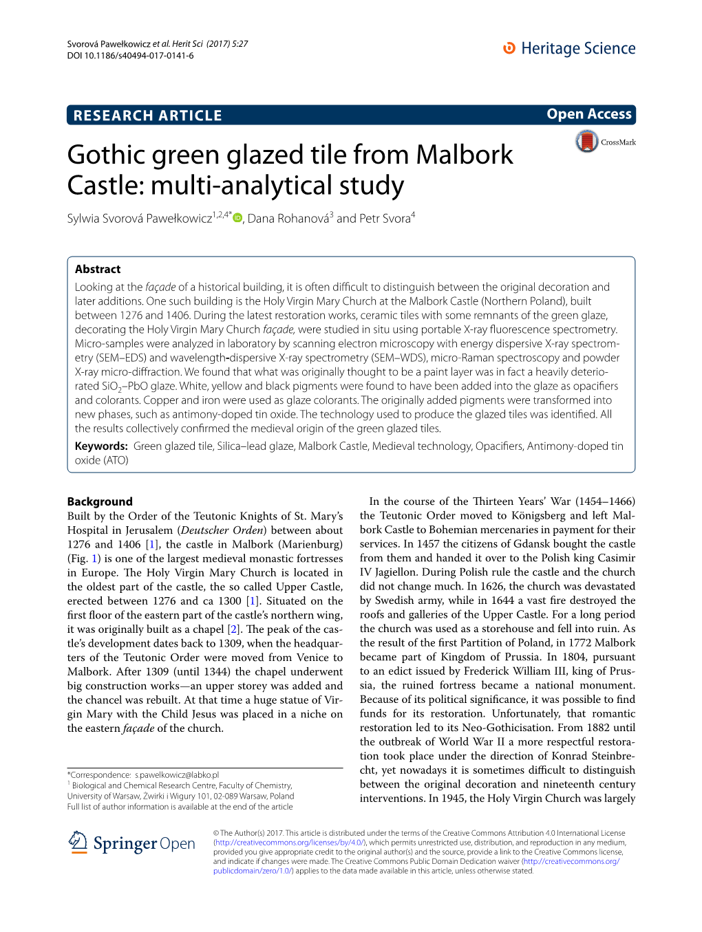 Gothic Green Glazed Tile from Malbork Castle: Multi-Analytical Study