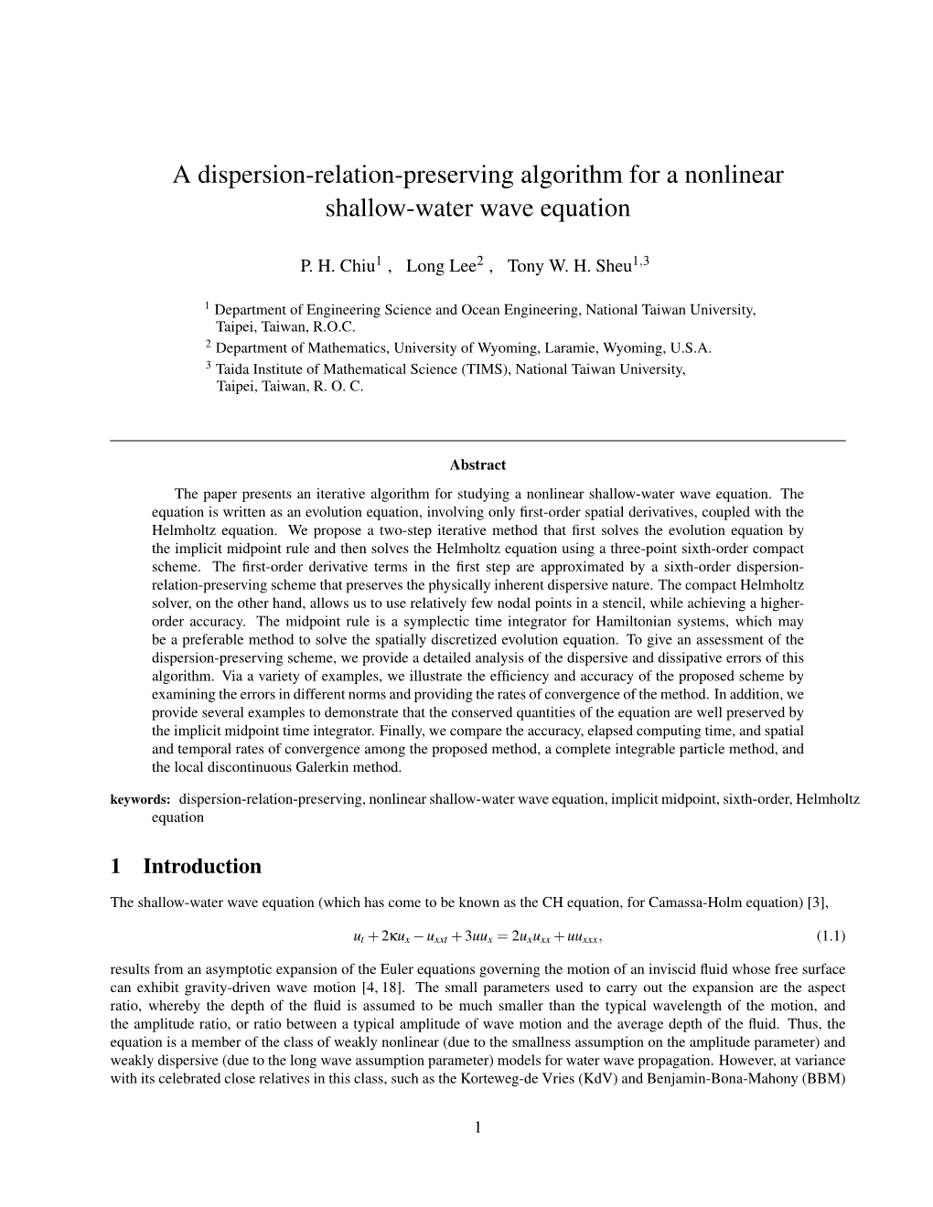 A Dispersion-Relation-Preserving Algorithm for a Nonlinear Shallow-Water Wave Equation