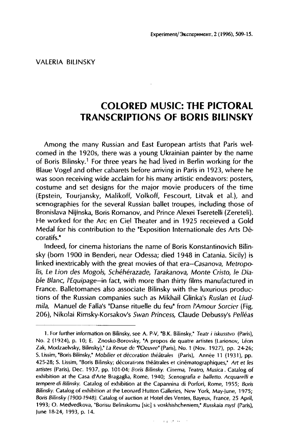 The Pictoral Transcriptions of Boris Bilinsky