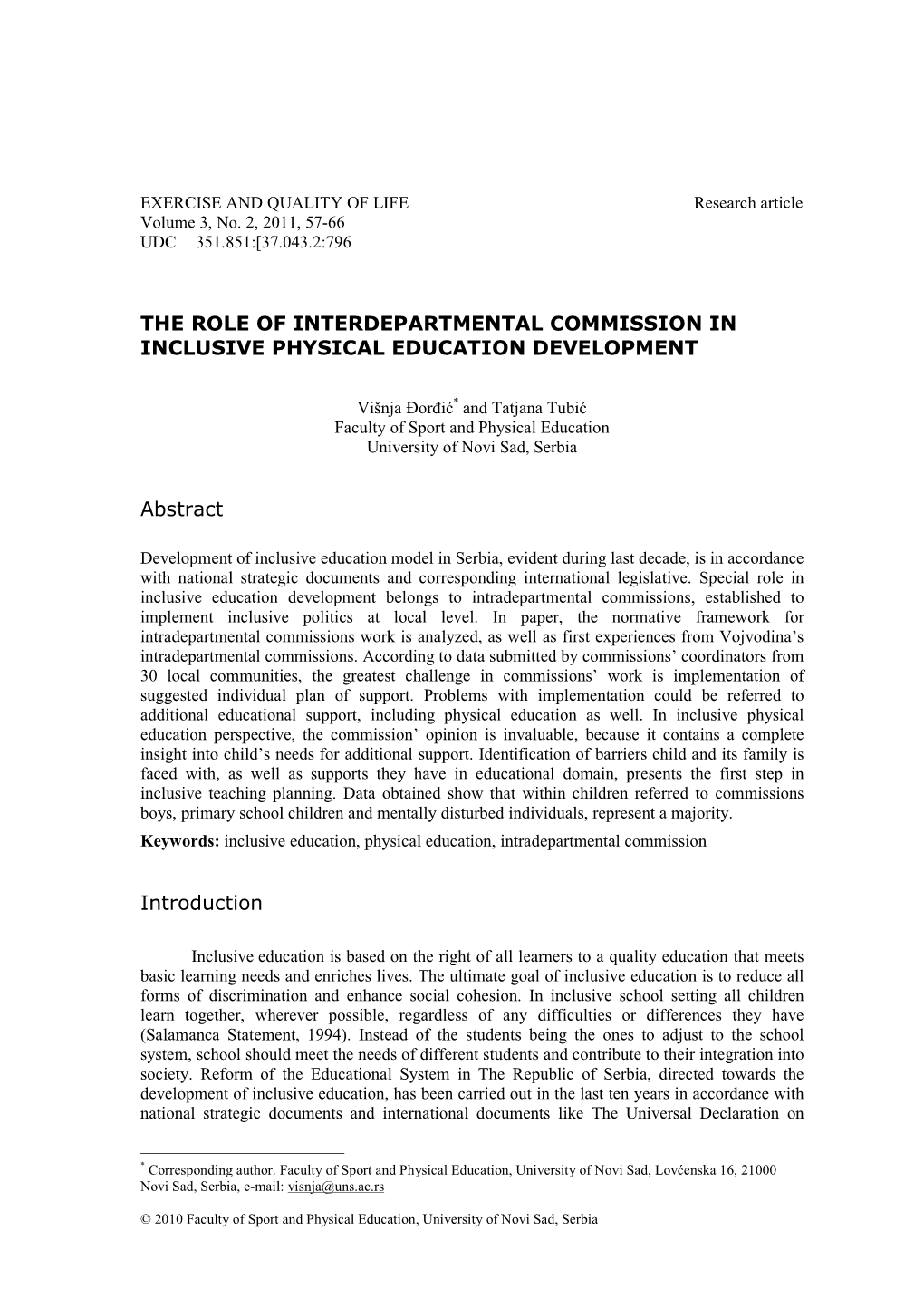 The Role of Interdepartmental Commission in Inclusive Physical Education Development