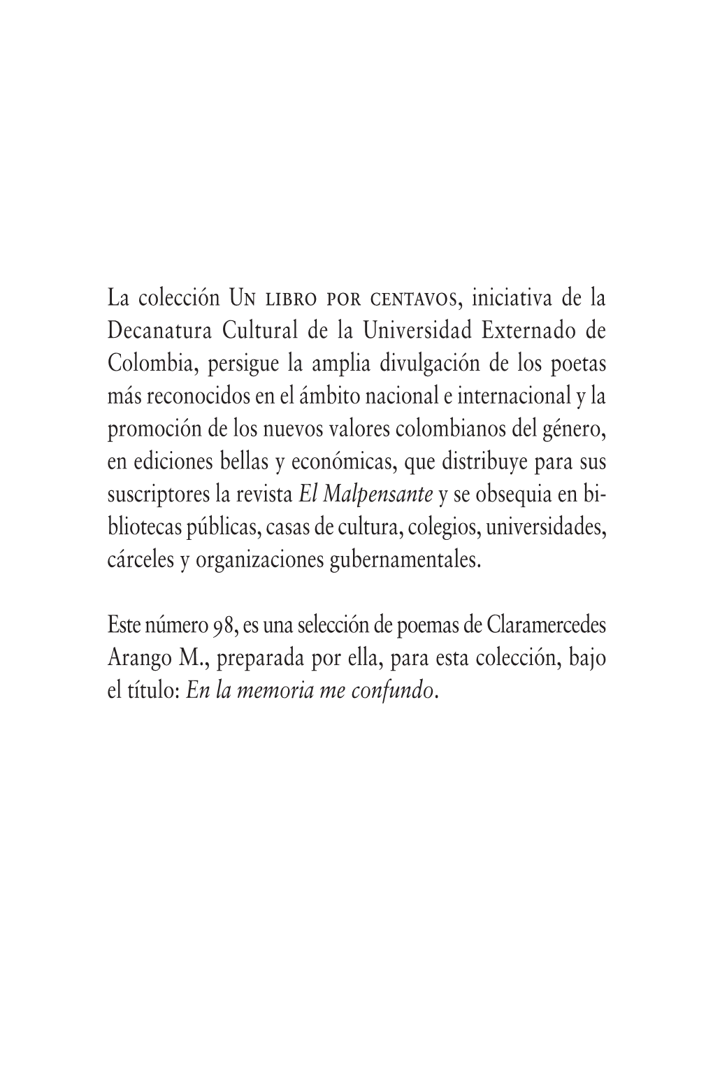 98. En La Memoria Me Confundo, Claramercedes Arango M