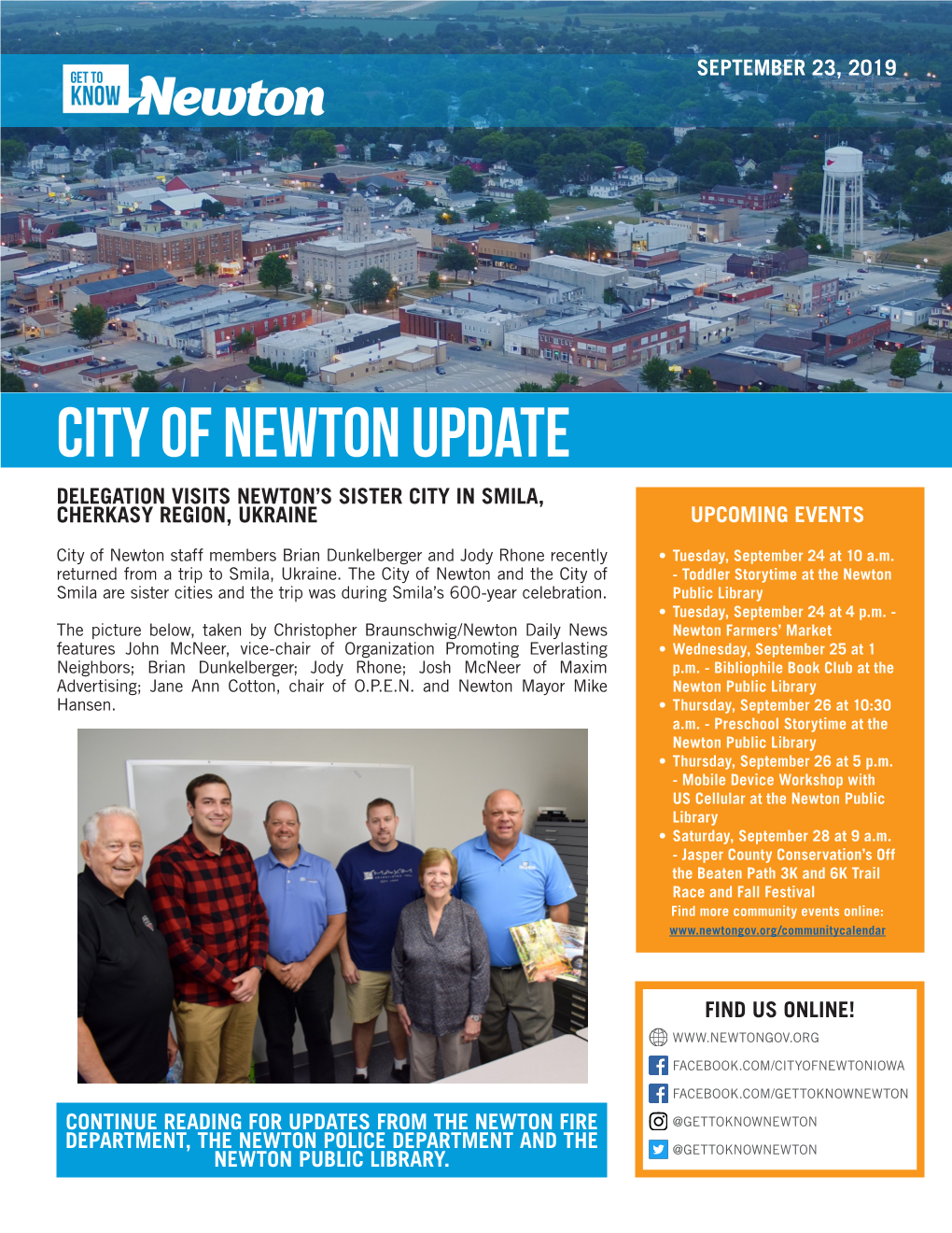 City of Newton Update Delegation Visits Newton’S Sister City in Smila, Cherkasy Region, Ukraine Upcoming Events