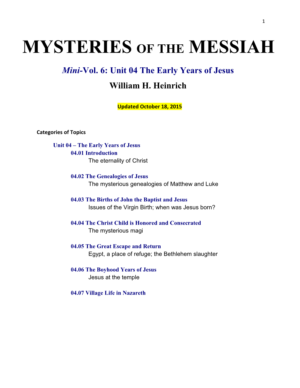 MYSTERIES of the MESSIAH Mini-Vol. 6