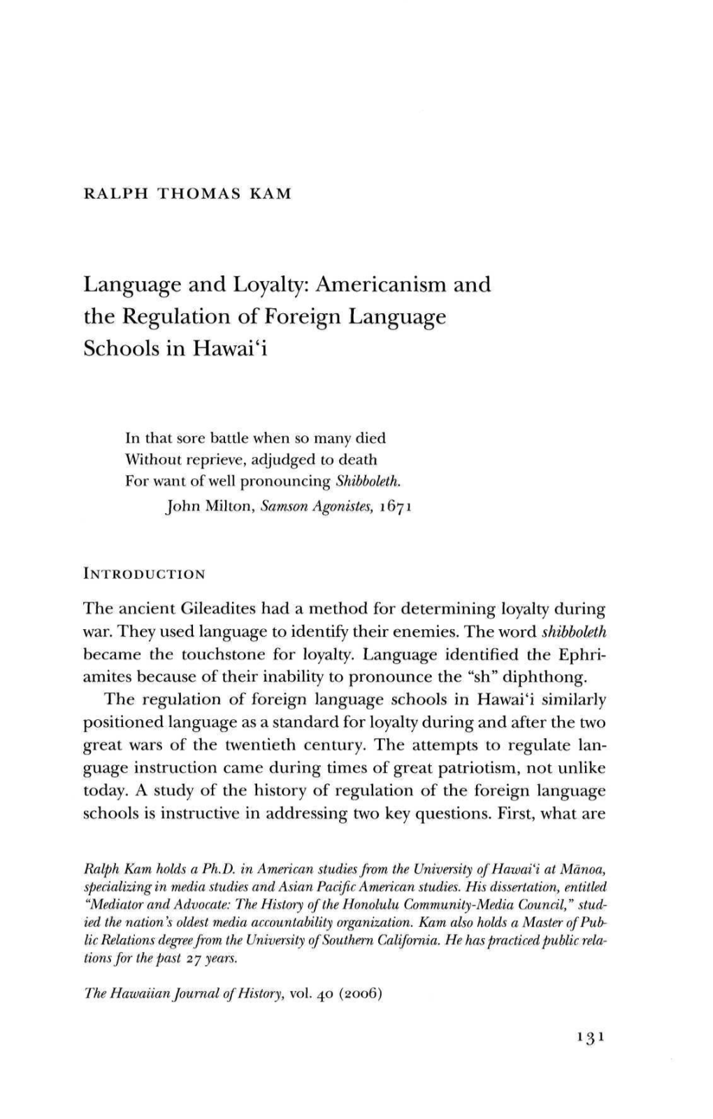 Americanism and the Regulation of Foreign Language Schools in Hawai'i